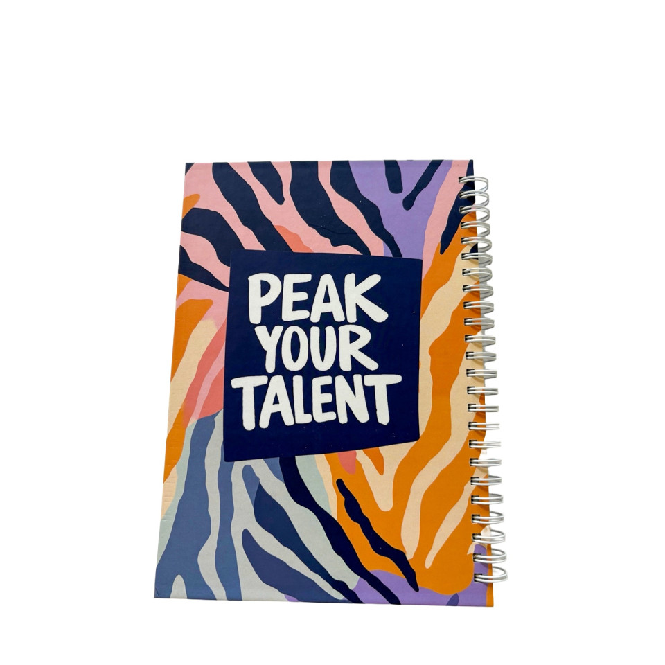 מחברת ספירלה עם כריכה צבעונית והכיתוב PEAK YOUR TALENT